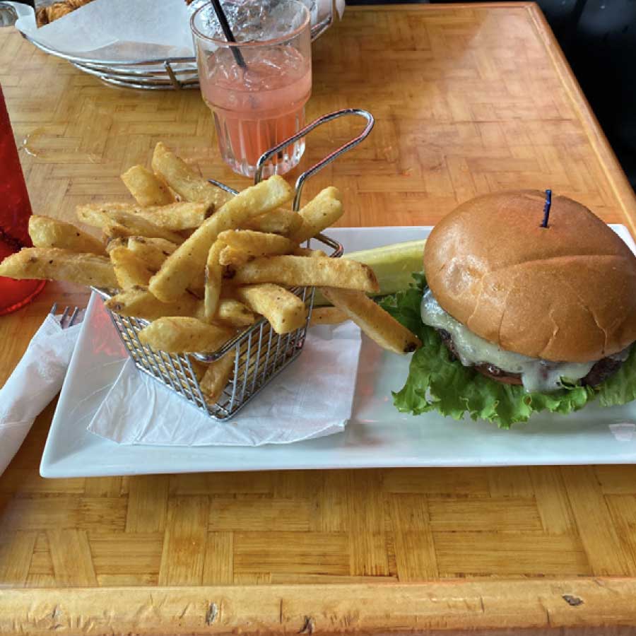 Burger and Fries for Share a Meal at Cheers Bar and Grill in Concord, CT