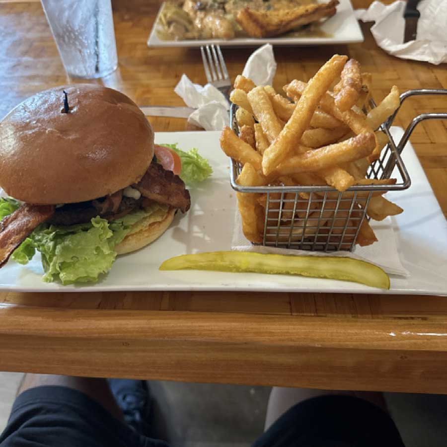 Burger and Fries Share a Meal at Cheers Bar and Grill in Concord, CT